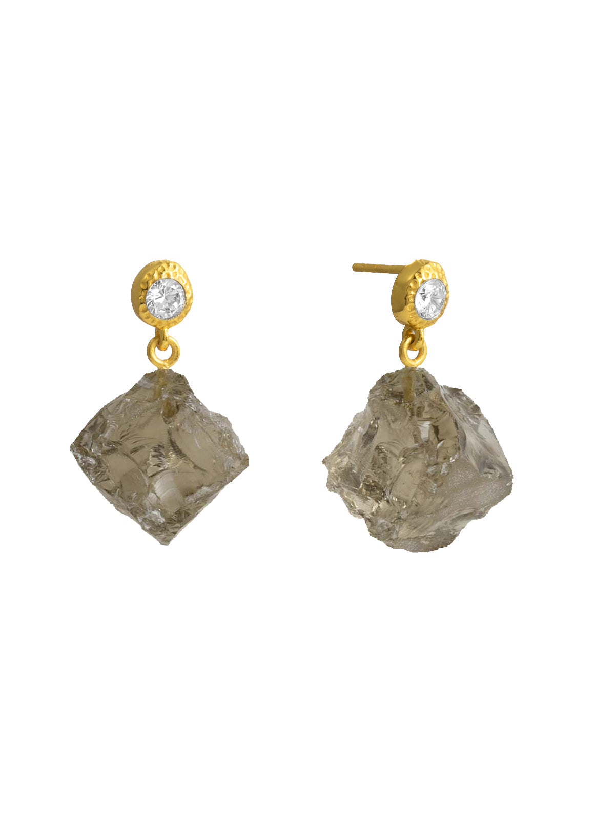 Athena Earrings Raw Crystal Smoky