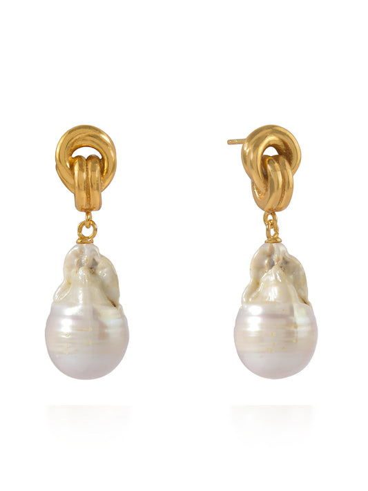 Chunky Knot Earrings Baroque Pearl